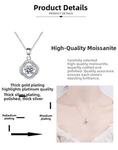 Detailed view of S925 silver four-leaf clover moissanite pendant with multi-layer plating