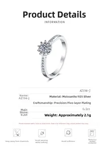 Detailed view of S925 sterling silver ring with 0.2ct moissanite and technical specs