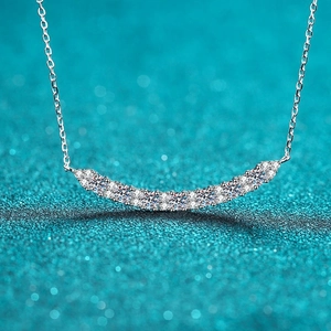 925 Sterling Silver Smile Necklace For Women 0.7ct Moissanite Arc Pendant Minimalist Korean Style Jewelry Gift