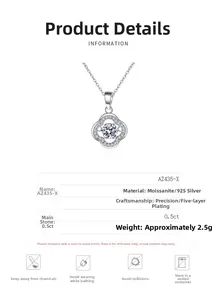 Detail view of S925 silver lace clover pendant with a 0.5ct moissanite center stone