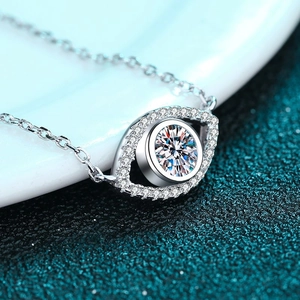 S925 Sterling Silver Angel Eye Necklace with Moissanite stone and halo setting