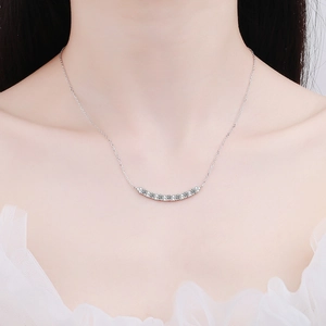 Elegant 925 sterling silver smile necklace with round cut moissanite stones for women
