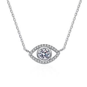 Elegant S925 silver Evil Eye pendant necklace with moissanite pavé and O-chain
