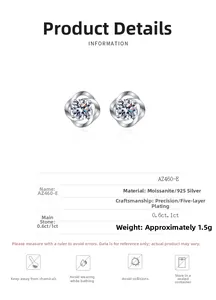Dettagli orecchini in moissanite argento S925 con placcatura 5 strati e pietra da 1ct
