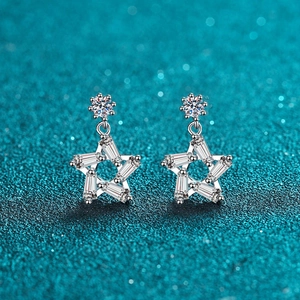 S925 Sterling Silver Moissanite Star Stud Earrings For Women Minimalist Dainty Five-Point Star Drop Earrings Jewelry Gift