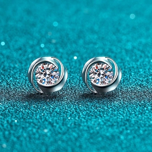 Elegant S925 sterling silver whirlwind stud earrings with sparkling moissanite stones