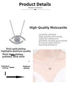 Detail of evil eye moissanite necklace with multi-layer plating and diamond setting