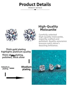 Detail showing multi-layer rhodium plating on S925 sterling silver moissanite earrings