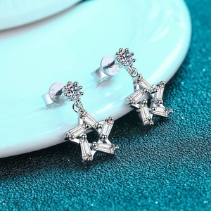 S925 sterling silver star drop earrings with moissanite stones and polished finish