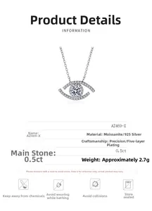 Detail of 925 silver Evil Eye necklace featuring 0.5ct Moissanite with product specs