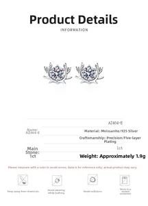 Detail view of S925 silver elk antler earrings with 1ct moissanite and plating specs