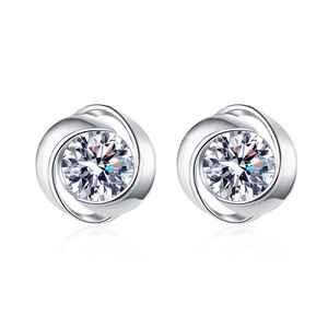 Elegant S925 sterling silver whirlwind earrings with bezel-set round moissanite studs