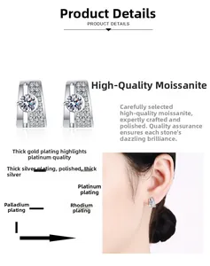Detail view of rectangular S925 silver moissanite earrings showing model wearing effect