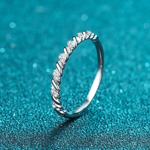 Elegant S925 sterling silver eternity ring with twisted rope band and micro-pave stones