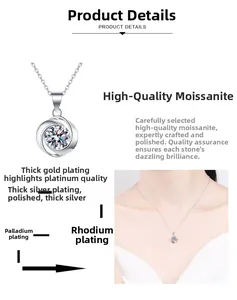 S925 silver moissanite pendant necklace with premium multi-layer rhodium plating detail