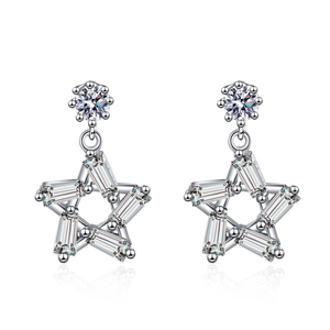 Elegant S925 sterling silver star drop earrings with sparkling moissanite stones