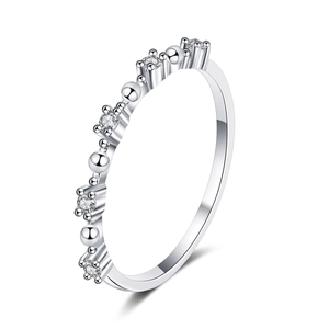 Sparkling 925 sterling silver half eternity ring with alternating beads and round stones