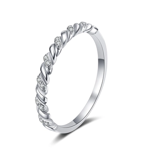 Elegant 925 sterling silver twisted rope ring set with sparkling round moissanite stones