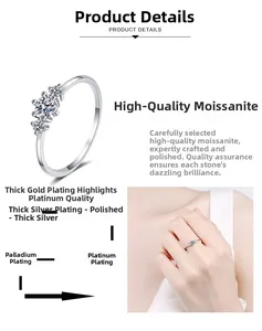Macro detail of multi-layer platinum plating and three-stone moissanite ring design