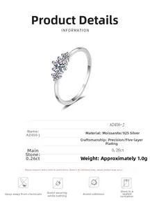 Detail view of S925 sterling silver ring featuring three moissanite stones and 0.26ct main stone