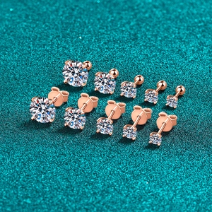 Rose gold moissanite stud earrings in multiple sizes with two types of backings