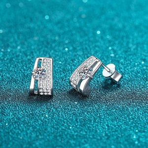 Elegant 925 sterling silver rectangular stud earrings with moissanite pave setting