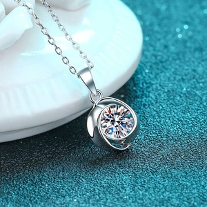 Elegant S925 sterling silver moissanite pendant necklace with a spiral whirlwind design