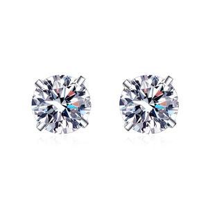 Classic S925 sterling silver four-prong stud earrings with round brilliant cut moissanite