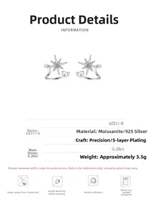Detailed specs for snowflake 925 silver moissanite earrings with five-layer plating