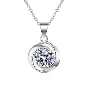 S925 sterling silver necklace with swirling moissanite pendant on a white background