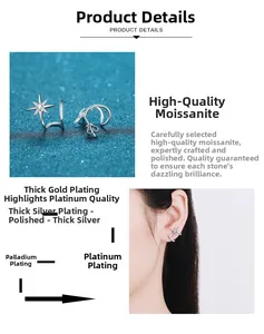Detailed view of sterling silver star stud earrings with moissanite in thick gold plating