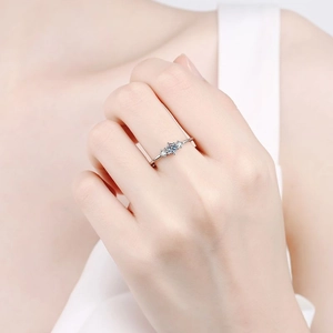 Minimalist S925 sterling silver ring featuring a round cut moissanite and side stones