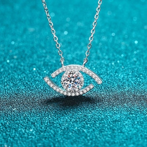 Elegant 925 sterling silver evil eye necklace with sparkling moissanite stone