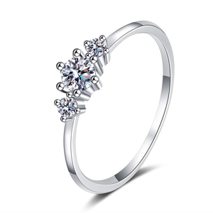 Classic S925 sterling silver ring with three brilliant-cut moissanite stones on white background