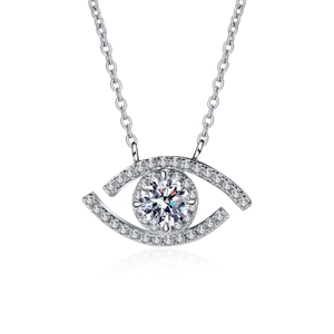 S925 silver evil eye necklace with moissanite pendant on a classic silver link chain