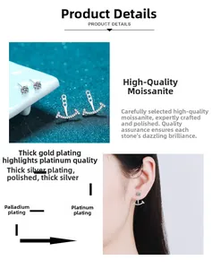 Détail des boucles d'oreilles en argent S925 Moissanite avec placage au rhodium poli