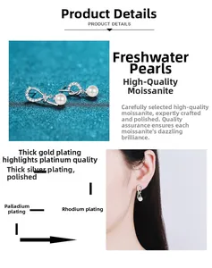 Macro detail of S925 sterling silver twist earrings with freshwater pearl and moissanite stones