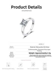 Macro shot of 925 sterling silver ring featuring a square-cut moissanite diamond setting