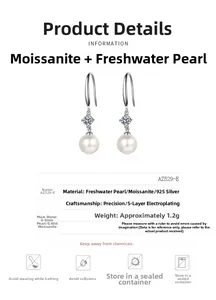 Detailed specs of 8mm freshwater pearl and moissanite drop earrings in S925 silver