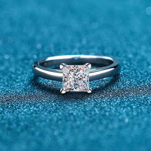 S925 Sterling Silver Princess Cut Moissanite Ring Square Zirconia Four Prong Solitaire Ring For Women Engagement Wedding Fashion Jewelry