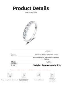 Detail view of S925 sterling silver ring featuring 7 square-cut moissanite stones