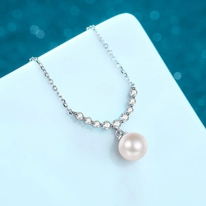 Collier en argent sterling S925 avec perle d'eau douce de 8mm et pendentif brillant
