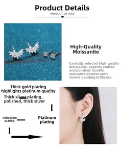 Détail des boucles d'oreilles moissanite flocon avec placage multicouche brillant