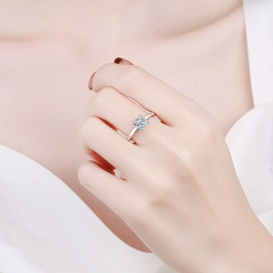Elegant S925 sterling silver ring with square-cut moissanite stone worn by a model