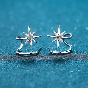 925 Sterling Silver Starburst Stud Earrings With Moissanite And Rhinestones For Women Vintage Luxurious Jewelry Silver