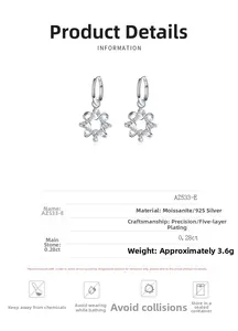 Detail view of S925 sterling silver star earring with 0.28ct moissanite specifications