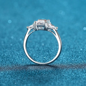 Elegant S925 silver ring featuring a 3-carat emerald cut center stone with side accents