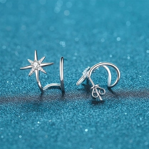 925 Sterling Silver Snowflake Star Earrings with Moissanite pavé on starry background