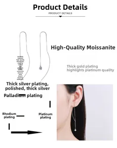 Detail of moissanite tassel earring with multi-layer rhodium and palladium plating