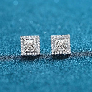 Luxus 925 Sterlingsilber Moissanit Prinzess-Schliff Halo Ohrstecker Quadratisch Mikro-Pave Strass Ohrringe Für Damen Schmuck